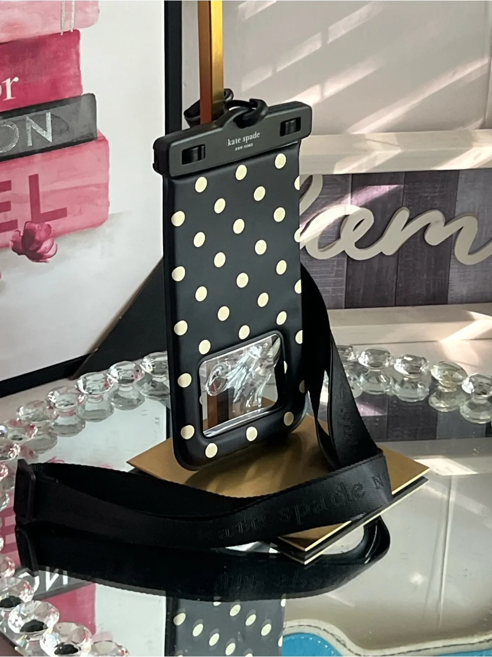 kate spade Black and White Polka Dot Waterproof Phone Pouch